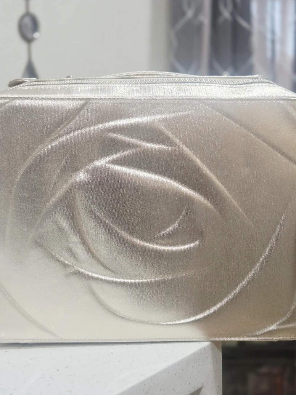 Lancome Shimmery Rose Embossed Cosmetic Travel Case - Metallic Pink
